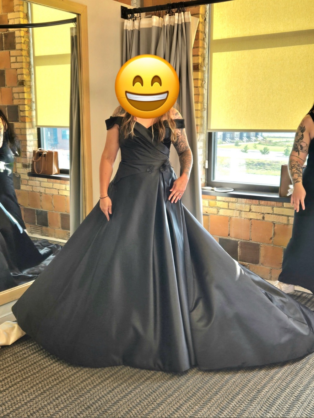 Off-Shoulder Black Satin Wedding Dress